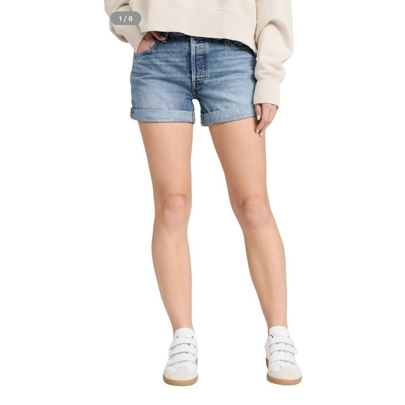 Women’s Shorts Light Wash Cotton Shorts Levi Strauss Mid Length Shorts - Picture 2 of 7